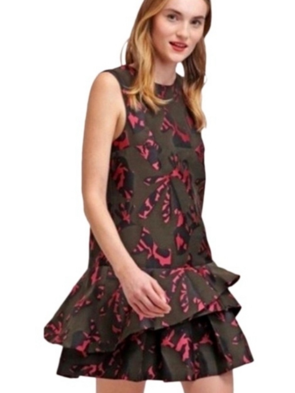 Banana Republic Jigsaw Jacquard Ruffle Drop Waist Dress
